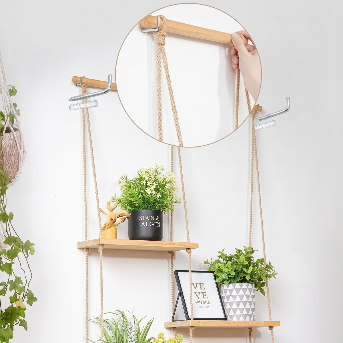 Étagère Murale Bohème en Bois et Corde Bohémia – vue 2