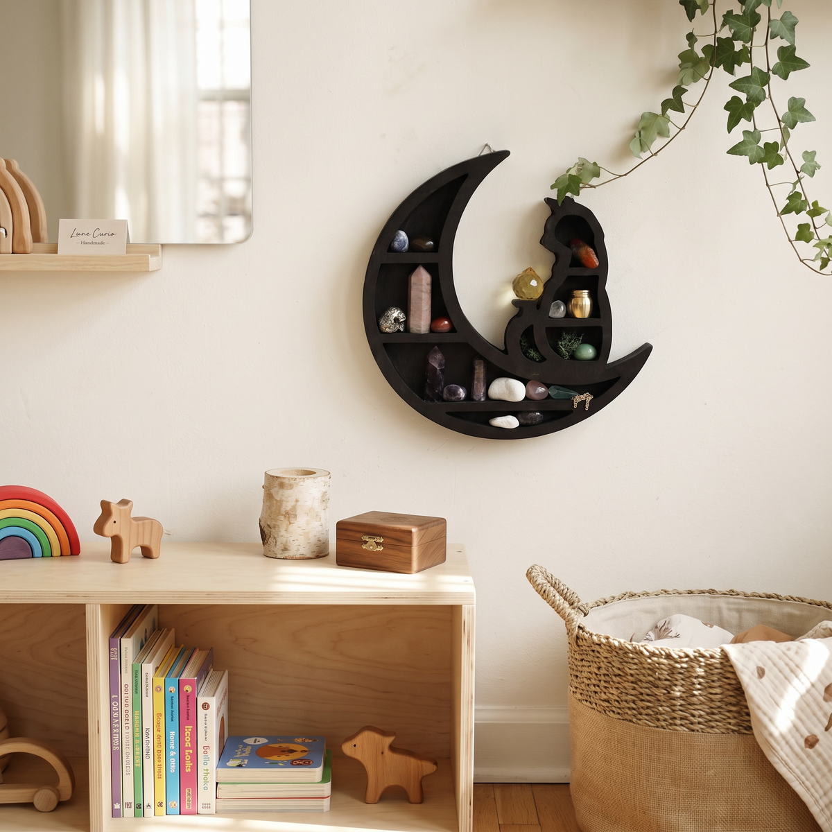 Étagère Murale Bois Décorative Chat sur la Lune – vue principale