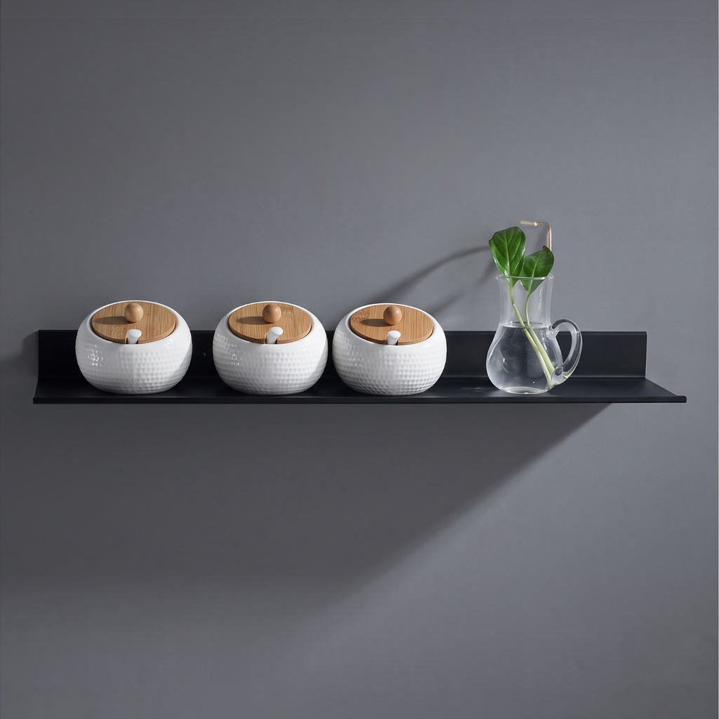 Étagère murale noire Royaume de L'Étagère en aluminium spatial pour salle de bain, design moderne sans perçage