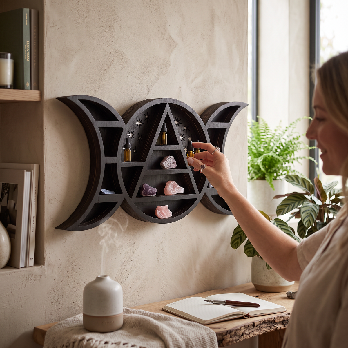 Étagère Lune Murale en Bois Noire Lunéora – vue 2