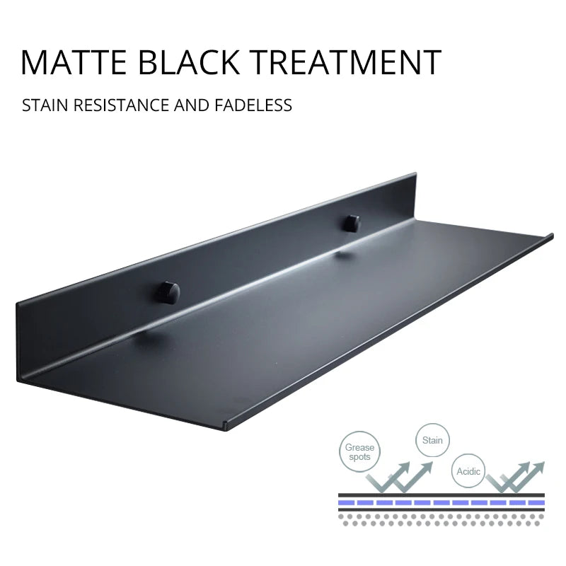 Étagère Murale Noire Salle de Bain en Aluminium - Norelia