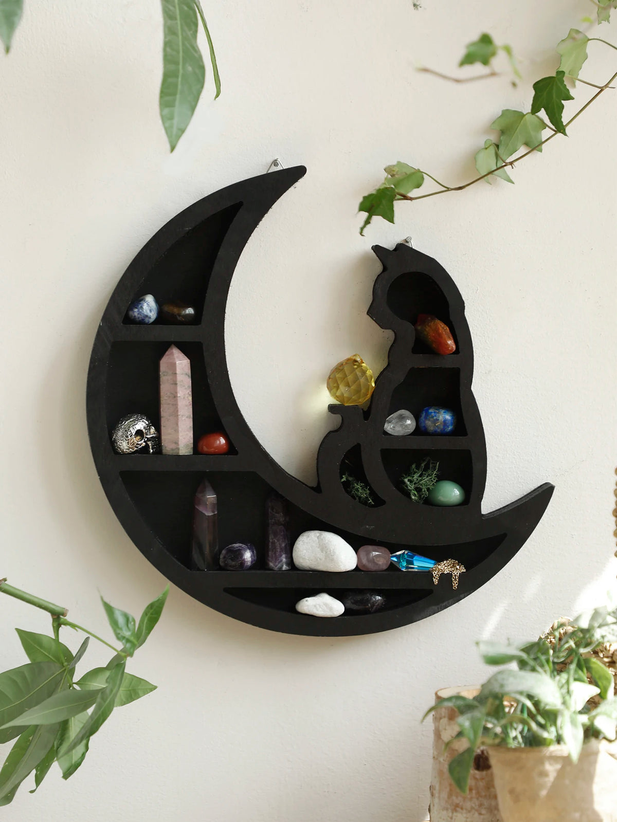 Étagère Murale Bois Décorative - Chat sur la Lune