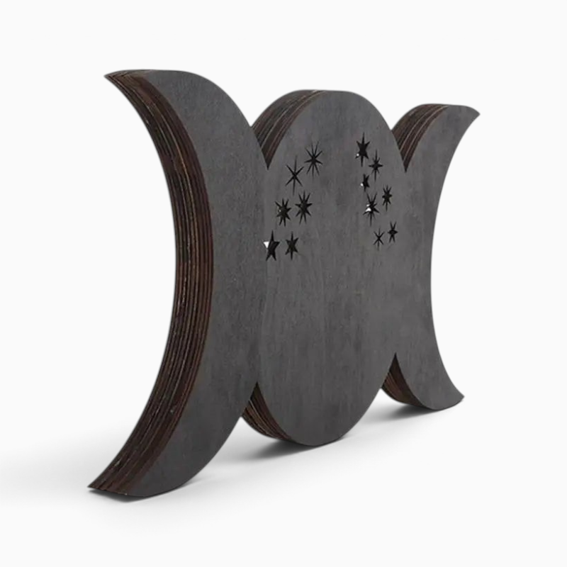 Étagère murale triple lune en bois noir Royaume de L'Étagère avec motifs d'étoiles ajourés pour décoration murale