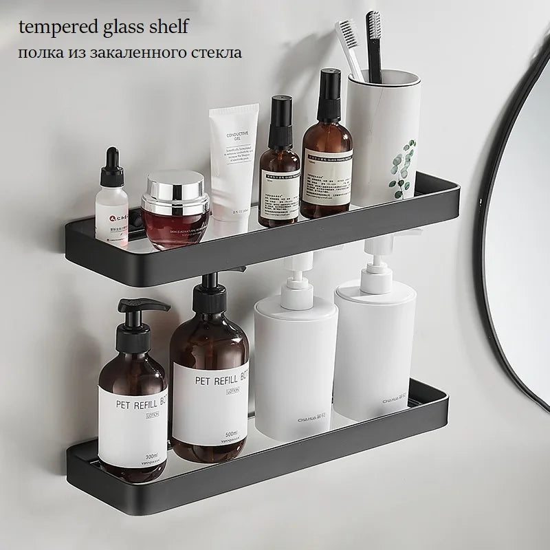 Étagère Murale Salle de Bain en Verre Trempé - Veloria