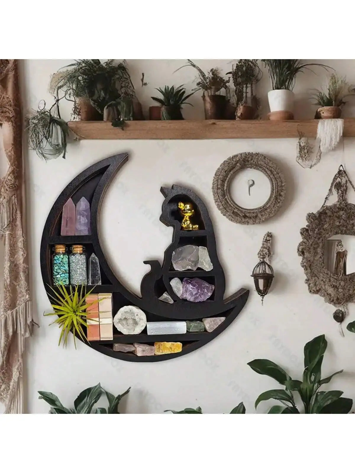 Étagère Murale Bois Décorative - Chat sur la Lune