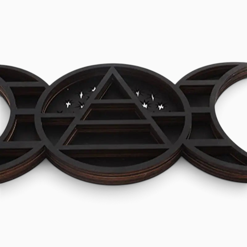 Étagère murale Royaume de L'Étagère en forme de triple lune noire en bois avec compartiments pour petites collections