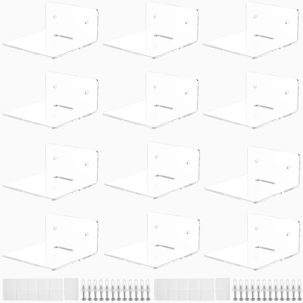 Lot de 12 étagères murales transparentes en acrylique Royaume de L'Étagère pour figurines et objets de décoration