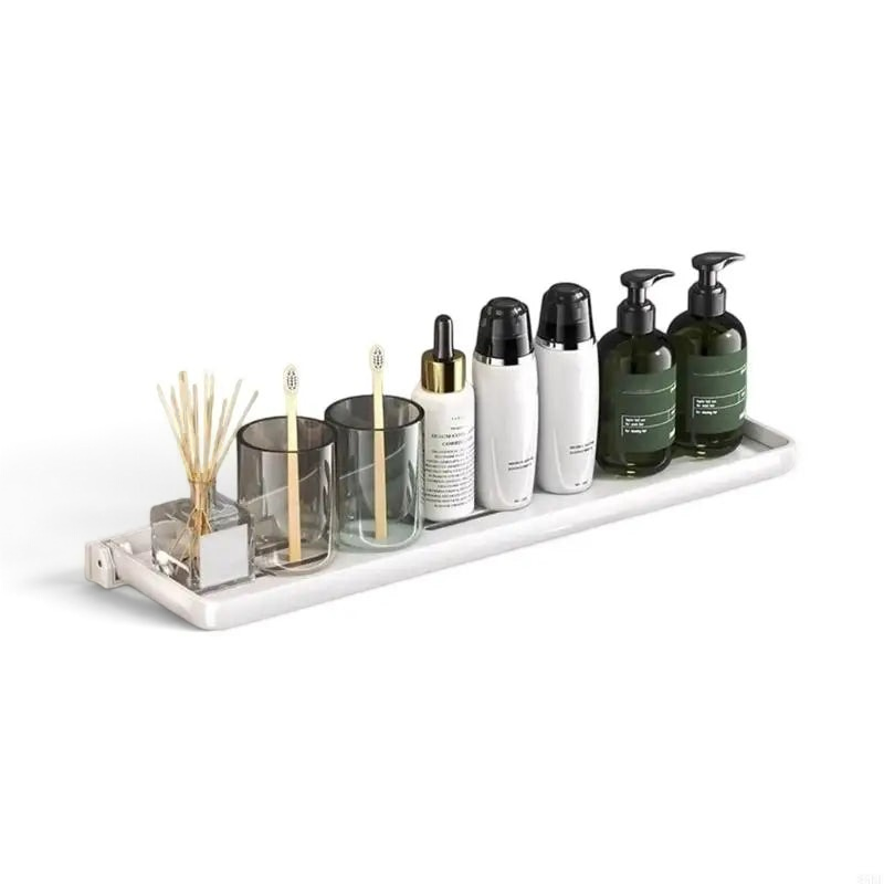Étagère murale salle de bain pliable blanche Royaume de L'Étagère avec produits de soin et accessoires organisés
