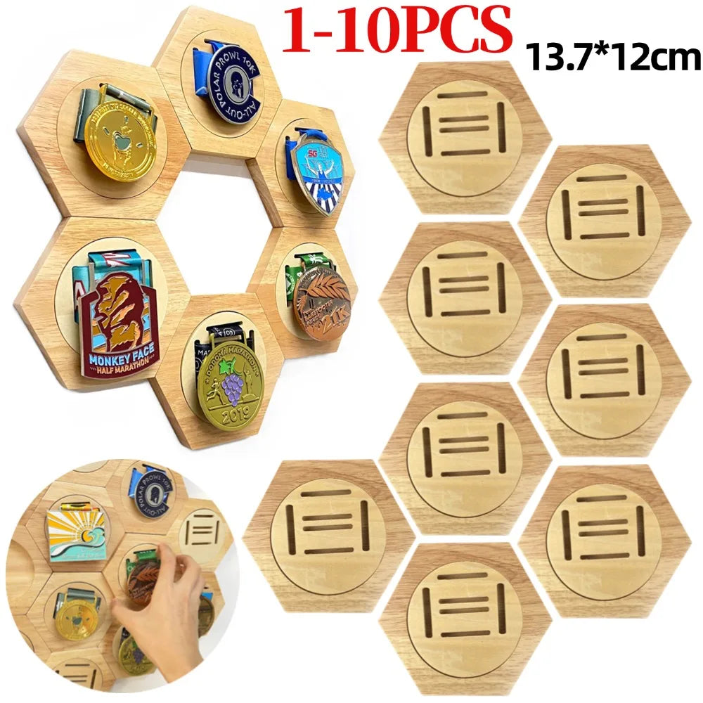 Support Mural Hexagonal pour Médailles en Bois - Medoria