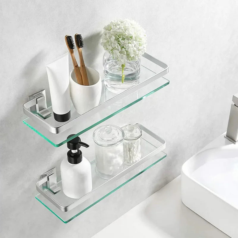 Étagère Murale Salle de Bain en Verre - Glacira