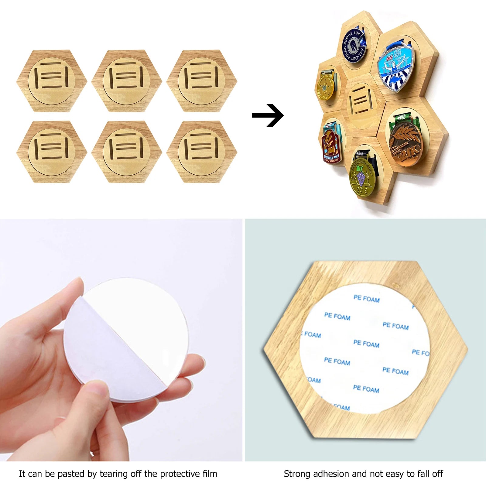 Support Mural Hexagonal pour Médailles en Bois - Medoria