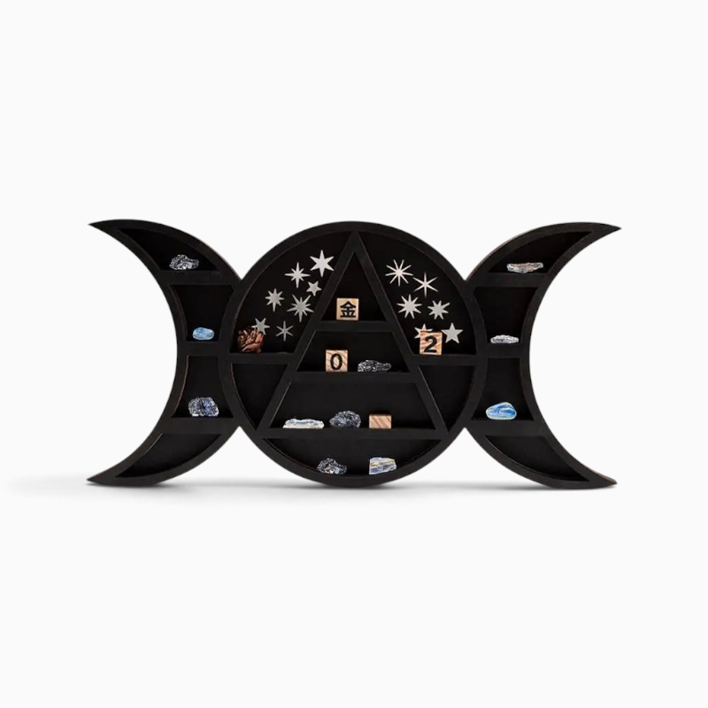 Étagère murale Royaume de L'Étagère en forme de triple lune noire en bois avec compartiments pour petites collections – vue 5