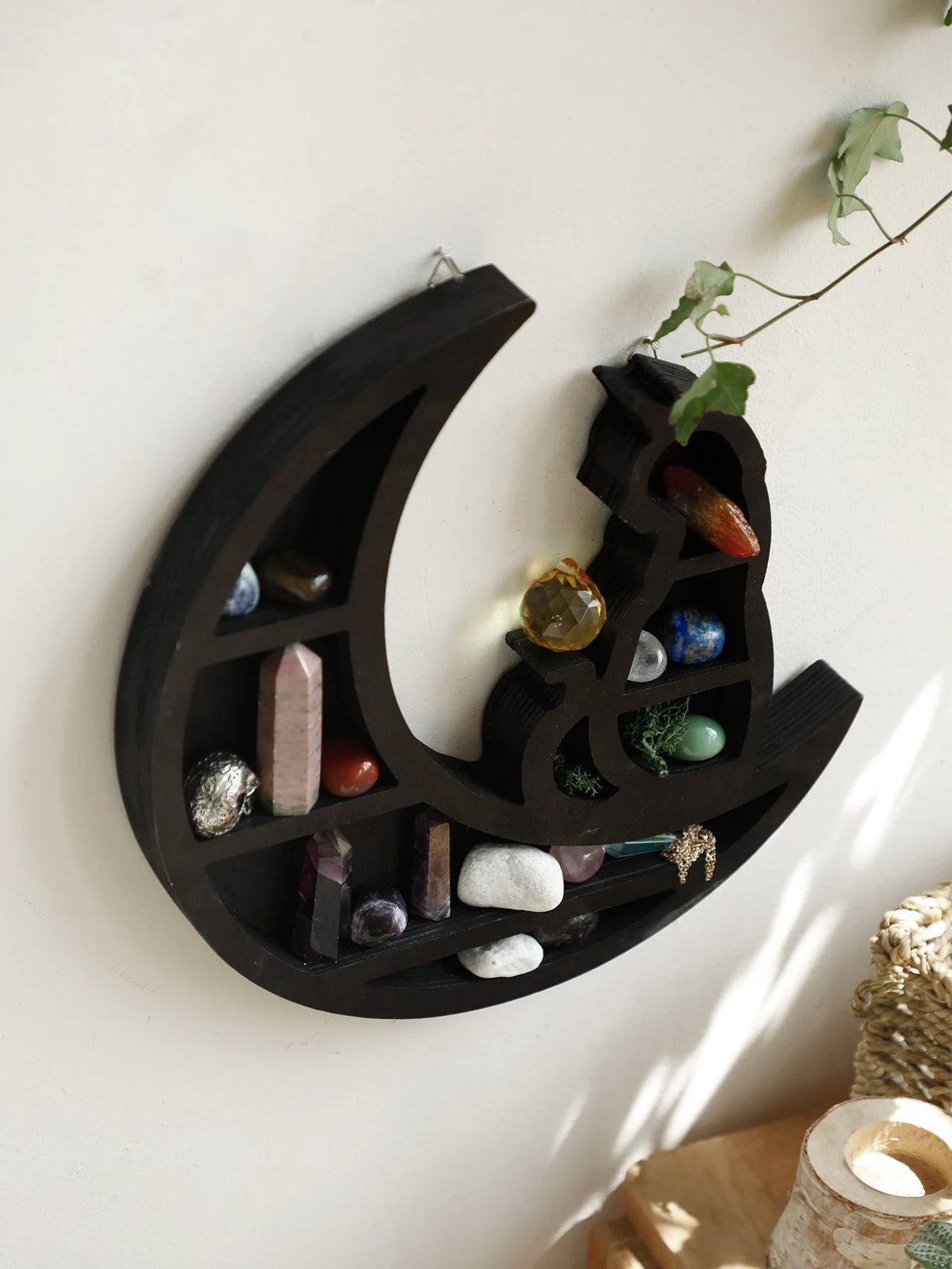 Étagère Murale Bois Décorative - Chat sur la Lune