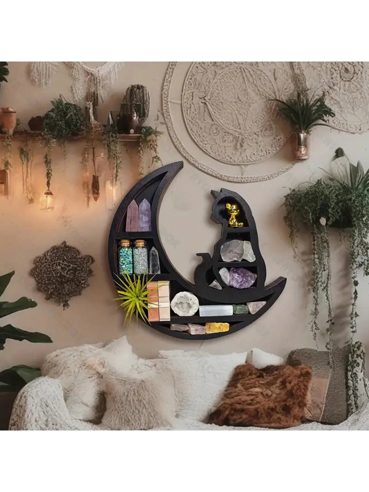 Étagère Murale Bois Décorative - Chat sur la Lune