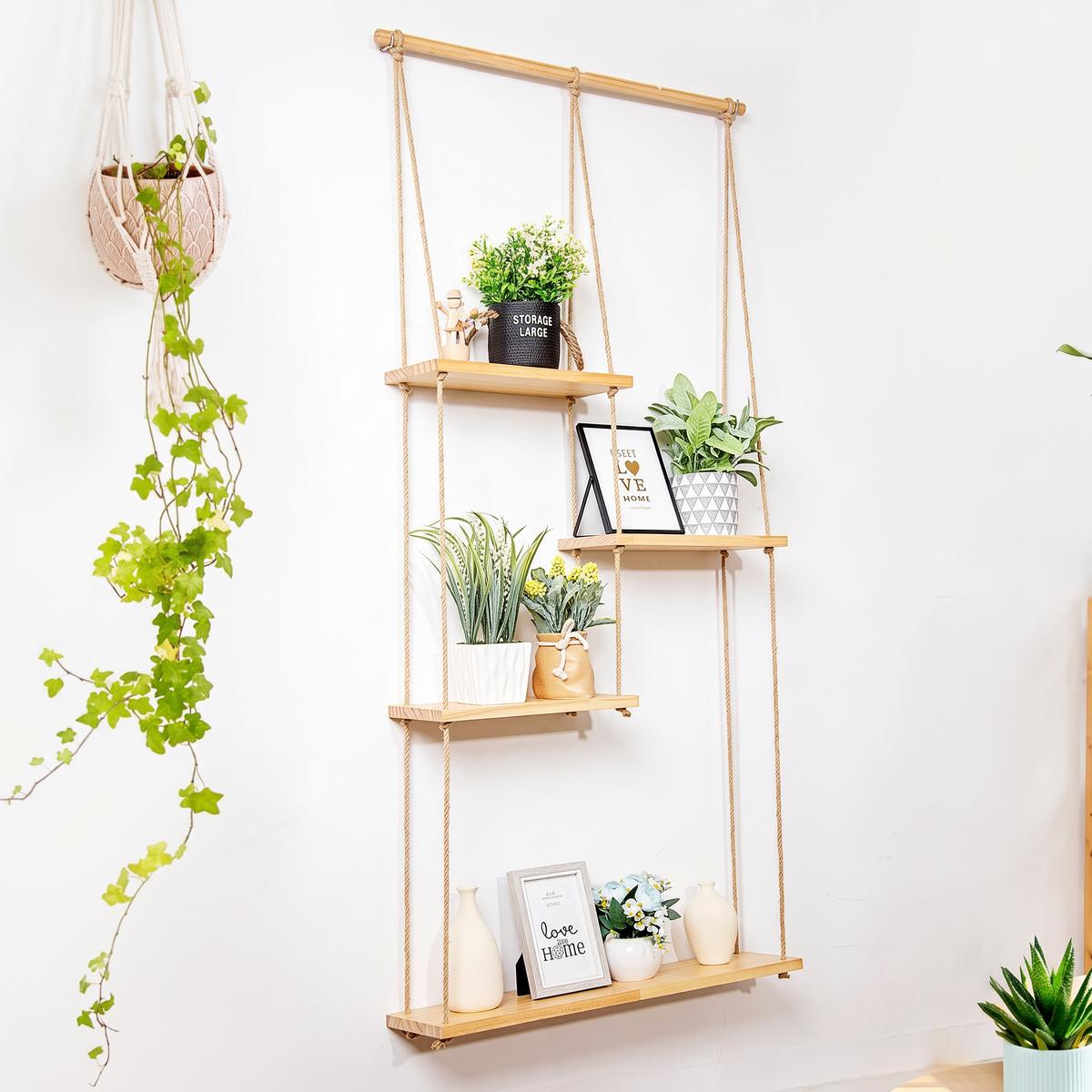 Étagère Murale Bohème en Bois et Corde Bohémia – vue principale