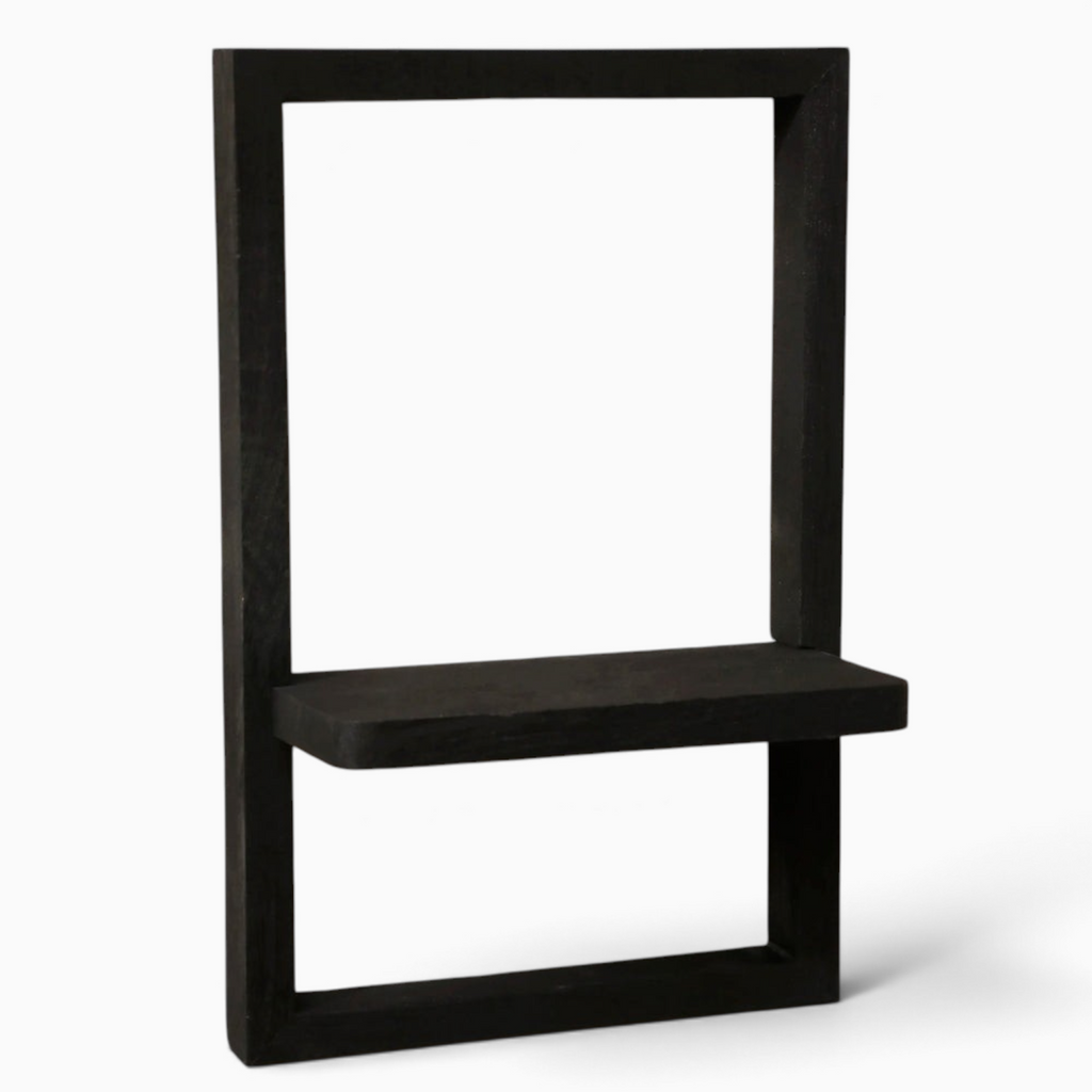 Étagère murale géométrique noire en bois de la marque Royaume de L'Étagère, design rectangulaire épuré et moderne.