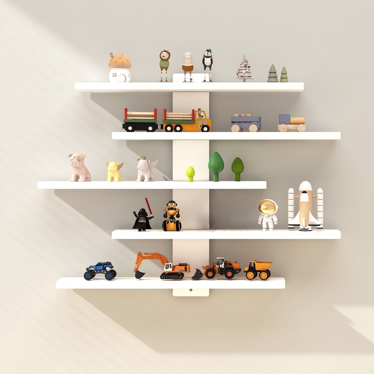 Étagère murale design Royaume de L'Étagère blanche à plusieurs niveaux remplie de jouets et figurines décoratives