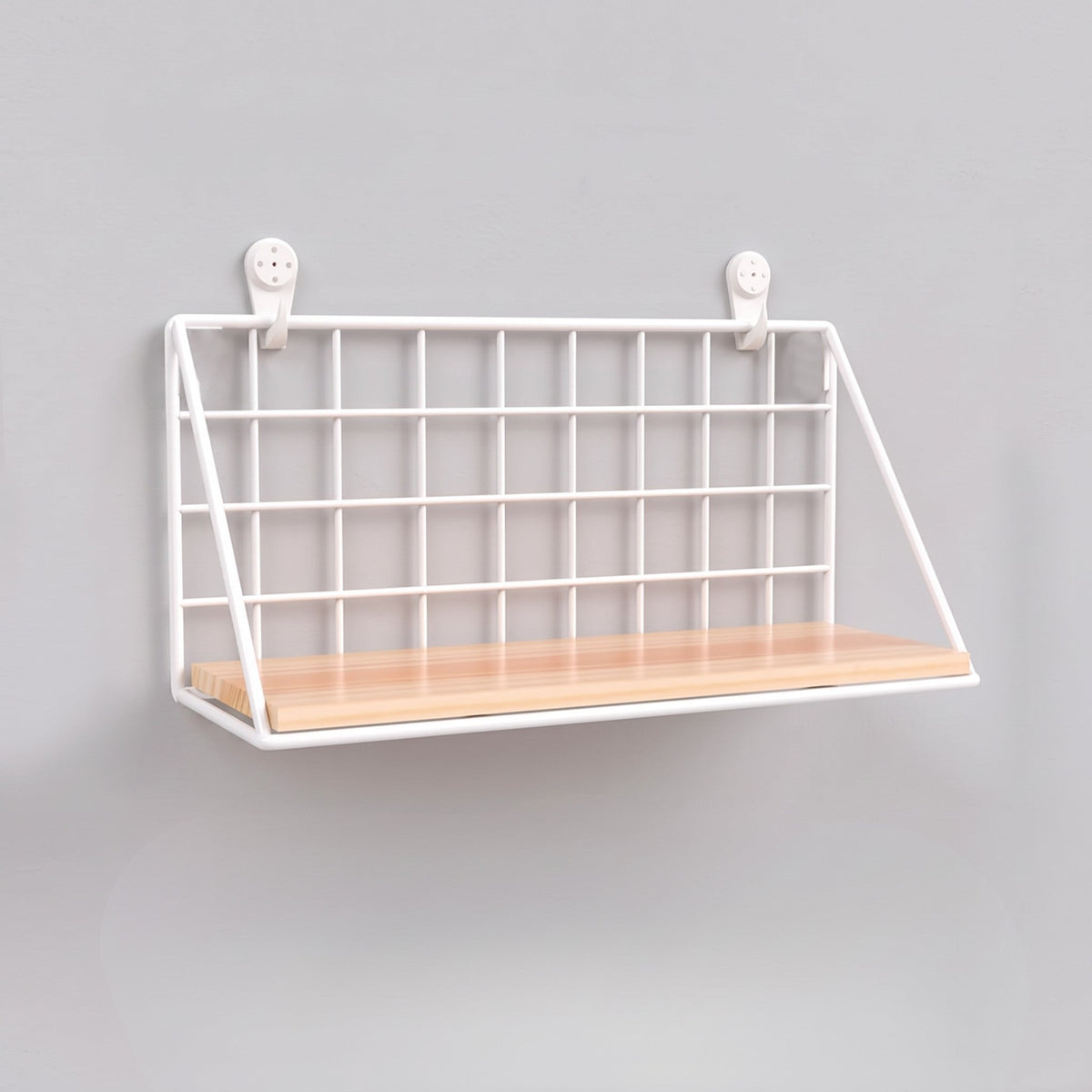 Étagère murale Royaume de L'Étagère Etaglo avec tablette en bois clair et structure en métal blanc grillagé