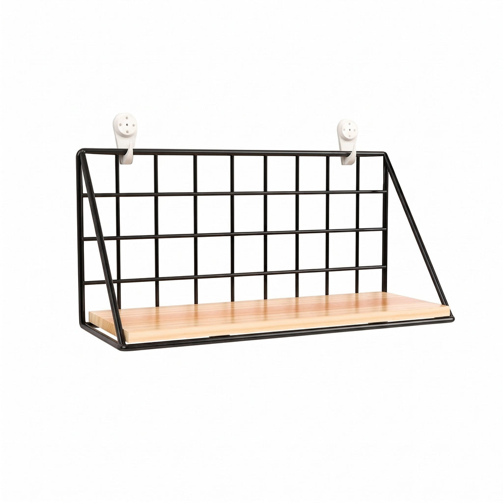 Étagère murale Royaume de L'Étagère en bois clair et structure en métal noir au design industriel minimaliste
