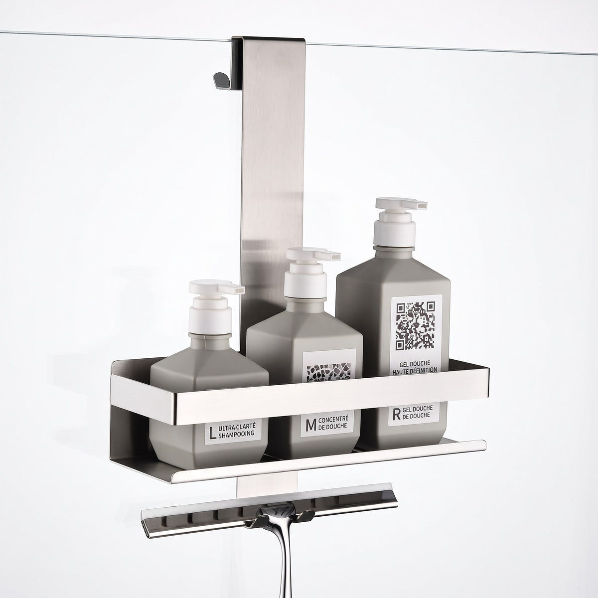Étagère murale de salle de bain Royaume de L'Étagère en acier inoxydable avec support pour flacons et raclette